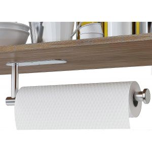 Porte-Rouleau De Cuisine Sous L'armoire - Acier Inoxydable De Qualité Supérieure - Installation Facile De L'autocollant Ou Monté Sur Perçage - Argent - Neuf