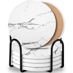 Sous-Verres Sets De 6 Pièces,Base En Liège Absorbante,Blanc - Neuf