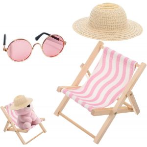 Lot de 3 accessoires pour poup&eacute;ev&ecirc;tements de poup&eacute;echaise longue ray&eacute;esi&egrave;ge autochapeau de paille beige et lunettes rosespour les fans de poup&eacute;eid&eacute;al comme d&eacute;coration de voiture et cadeau - Neuf