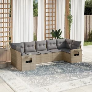 Prolenta Premium - Salon De Jardin Avec Coussins 7 Pcs Beige R&eacute;sine Tress&eacute;e - Neuf