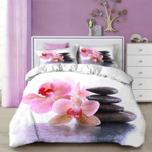 Housse De Couette X Cm Orchid&iquest;&iquest;E &iquest;&iquest;Ventail Et Zen Imprim&iquest;&iquest;E Parure De Lit Microfibre Pi&iquest;&iquest;Ces Avec Fermeture &iquest;&iquest;Clair Housse De Couette X Et Taie - Neuf