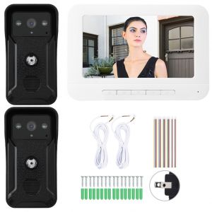 Interphone video LCD 7 pouces, kit de sonnette, systeme d'entree domestique etanche 2V1 (US 100-240 V) - Neuf