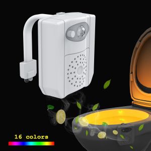 Veilleuses LED pour toilettes, 16 couleurs, induction, étanche, pour l'intérieur de la cuvette, capteur de lumière, éclairage de siège avec aromathérapie, convient à tous les types de toilettes. - Neuf