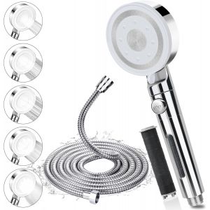 ChenQuanSarl-Pommeau De Douche Avec Tuyau 2M, Pommeau De Douche Haute Pression Avec 5 Modes De Jet, Pomme Douche Economie Deau Avec Arret, Douchette Douche Filtrant Anti Calcaire Salle De Bain,Facile - Neuf