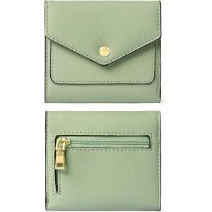 Petit portefeuille vert clair pour femme en cuir avec blocage RFID, porte-cartes de cr&eacute;dit, organiseur, mini porte-monnaie &agrave; deux volets avec fermeture &eacute;clair - Neuf