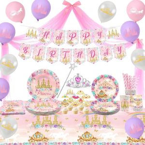 Tianyi-Fournitures De Fête De Princesse, Comprend Bannière, Assiette, Du Tulle, Ballons, Serviettes, Nappe, Décorations De Fête D'anniversaire Filles Pour 20 Invités (Style B) - Neuf