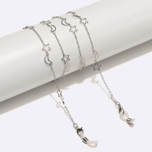 Cha&icirc;ne De Lunettes En Forme D'&eacute;toile Et De Lune Pour Femmes, Style Y2k, Douce, Pour Masque, Lani&egrave;re Anti-Chute, Cordon De Lunettes, Cadeau--02 Silver Color - Neuf