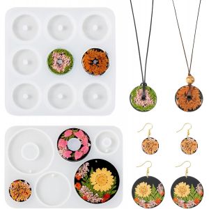 Lot De 2 Moules Ronds En Silicone Pour Pendentifs En Forme De Donut, Collier, Porte-Cl&eacute;s, R&eacute;sine &Eacute;poxy Uv Pour Loisirs Cr&eacute;atifs, Boucles D'oreilles, Bijoux - Neuf