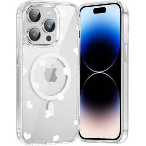 Kal-Coque Magnétique Pour Iphone 16 Pro 6,3"", Compatible Avec Magsafe, Transparente Fille Etui Avec Aesthetic Motif Coeur Dessin, Souple Silicone Mince Bumper Case Antichoc Protection Housse Cover - Neuf