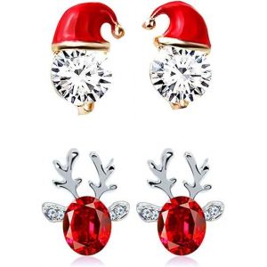 2 Paires De Boucles D'oreilles De Noël Pour Les Femmes De Cristal De Pierre Gemme De Santa Hat De Goujon De Boucles D'oreilles De Luxe Rennes Bois De Goujon De Boucles D'oreilles De Noël - Neuf