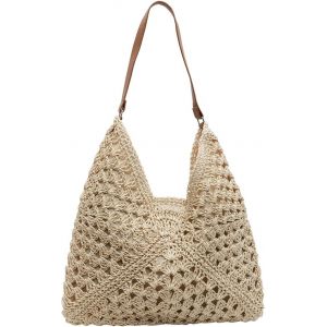 KALANKA-Sac a Main Femme Sac &agrave; Bandouli&egrave;re Grand Sacs Tiss&eacute;s en Paille Tiss&eacute;e pour Femme Sac de Plage D'&eacute;t&eacute; de Loisirs Tote Port&eacute;s &eacute;paule Pour Voyage, Date et Vacances - Neuf