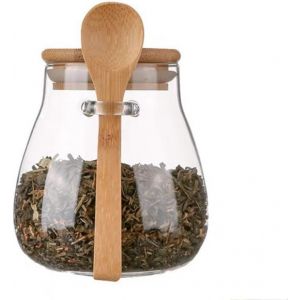 Letnerny-Bocal De Rangement Hermétique En Verre Avec Couvercle Et Cuillère - 340,2 G - Boîtes De Rangement Décoratives Pour Cuisine, Café, Thé, Sucre, Nouilles, Bonbons, Sel De Bain - Neuf