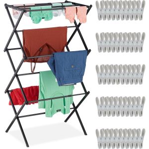 s&eacute;choir &agrave; Linge Pliable6 Niveaux11 Barresavec 50 Pinces &agrave; LingeExtensible&eacute;tendoir en m&eacute;talNoir - Neuf