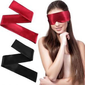 Jgd-2 Pi&egrave;ces Masque Pour Les Yeux En Satin Doux, Bandeau Yeux,Confortable Et R&eacute;glable, Protection Des Yeux Occultant, Masque De Voyage Pour Femmes Et Hommes(Noir + Rouge) - Neuf