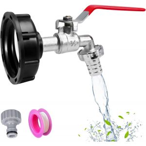 Robinet de réservoir 1000 L avec adaptateur pour tuyau d'arrosage, raccord de robinet IBC S60X6, robinet de jardin pour récupérateur d'eau de pluie (adaptateur plastique 1/2"") - Neuf