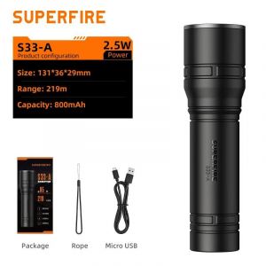 Hutp-Superfire S33-A Mini Lampe De Poche Led Super Lumineuse Portable Edc Torche Pour Camping En Plein Air V&eacute;lo D'urgence Lumi&egrave;re &Eacute;tanche-Black - Neuf