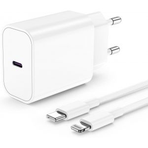 TRAHOO-Chargeur Rapide iPhone Original, 20W Certifie Apple MFi USB C Rapide Chargeur et 2M Cable Lightning,Type C Adaptateur Secteur pour Apple iPhone 14/14 Plus/14 Pro/14 Pro Max/13/12/11/SE/XS/XR/M - Neuf