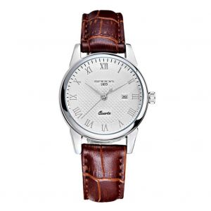 Couple En Cuir Bracelet Rond Cadran Montre À Quartz Mouvement Montre-Bracelet Analogique (Femmes Café + Blanc) - Neuf