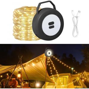 KAL-Guirlande Lumineuse De Camping 6 En 1, 100 Led, 10 M, Portable, 6 Modes, Rechargeable Et Étanche, Pour Tentes, Cour, Noël, Fête - Neuf