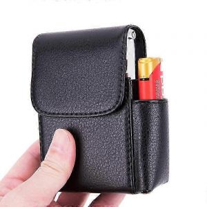 Etui a cigarettes en cuir synthetique, etui a briquet a rabat, etui pour cartes de visite noir - Neuf