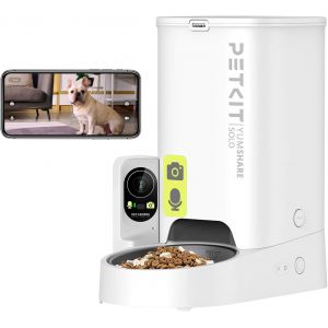 Yemaesre-Distributeur Croquettes Chat Automatique Avec Caméra, Wifi 2.4 Ghz, Vision Nocturne, Bol Inoxydable, Programmable Via Application, Jusqu'à 5 Repas Par Jour - Neuf