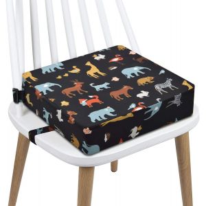Rehausseur Chaise Enfant Coussin, En Toile De Coton Lavable Avec 2 Sangles, Boucle De S&eacute;curit&eacute;, Motif De Dessin Anim&eacute; Pour Enfant (Animaux-Blancs) 111 - Neuf