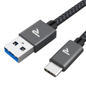 KALANKA-Cable USB C, Charge Rapide 3A USB3.0&QC3.0, Cable Chargeur USB C Cable Nylon Tress&eacute; Compatible avec iPhone 17 Pro Max Air 16/15, SamsungS22/S21/S20/S10, Xiaomi, Sony-Gris Sid&eacute;ral/1M - Neuf