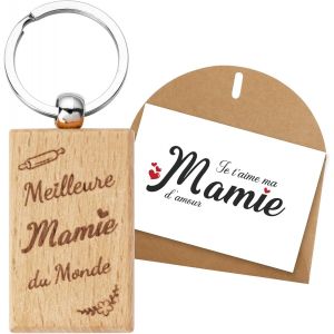 Kit De Cadeau Mamie Porte-Clé Meilleure Mamie Du Monde En Bois Pendentif Porte-Clef Grand-Mère Et Carte De V?ux Personnalisé Avec Enveloppe Cadeau Femme Pour Noël Anniversaire Fête Des Mères - Neuf