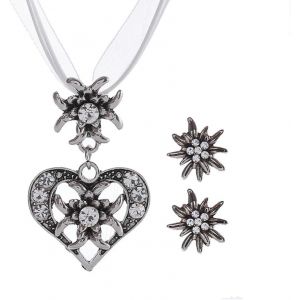 Parure 3 Pièces Comprenant 1 Collier Et 2 Boucles D'oreilles,Skinny Dress Jewellery Collier Fantaisie Avec Pendentif C?ur Flocon De Neige En Cristal Et Boucles D'oreilles Flocon De Neigewomen's - Neuf