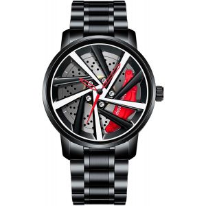 Eryi-Montre Homme Bracelet Acier: Mode Montre À Roues - Design Montre Pour Homme Cadeau Noir - Neuf