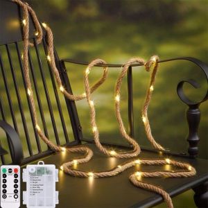 Kal-Guirlande Lumineuse En Toile De Jute Avec 40 Led - Alimentée Par Piles - 8 Modes Avec Télécommande - Pour Jardinage, Camping, Loisirs Créatifs, Décoration De Noël, De Mariage - 2 M X 6 Mm - Neuf