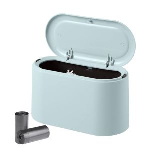 Eryi-Poubelle De Table Avec Couvercle À Bouton-Poussoir, Mini Poubelle Avec 2 Rouleaux De Sacs Poubelles, Petite Poubelle Design, Poubelle Plastique Pour Salle De Bain Bureau 22 * 11 * 13cm - Neuf