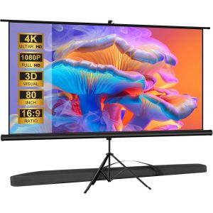 80¿ Ecran Videoprojecteur sur Pieds, 16:9 HD Premium sans Pli Ecran de Projection sur Trépied avec Sac de Transport, Écran Projecteur Intérieur pour Films et Présentations - Neuf