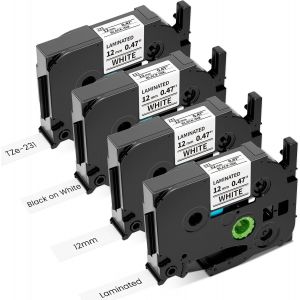 TIANYI-4 x Ruban Compatible pour Brother Tze231 TZe-231 Laminated 12mm 0.47 Noir sur Blanc Recharge pour Etiqueteuse Brother P-touch 1000 H105 H100lb PT-H110 PT-H107 P300BT H200 PT1010 PT-D210 PT-D40 - Neuf