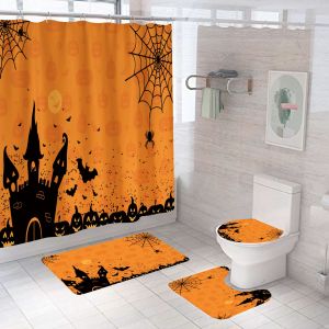 Halloween Rideau de Douche Set de 4 avec des Tapis, des chauve-souris Château, Halloween Rideaux de Douche pour salle de Bain de la Décoration, Halloween, Décoration salle de Bain, - Neuf