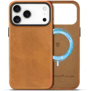 KALANKA-Coque en Cuir V&eacute;ritable pour iPhone 17 Pro Max 6,9 Pouces 5G 2025, Housse Standard Magn&eacute;tique Etui de Protection [Recharge sans Fil] Case Slim - Marron Clair R&eacute;tro - Neuf