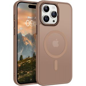 Coque pour iPhone 14 Pro Compatible avec MagSafe, Hybrid Magn&eacute;tique Case &Eacute;tui Translucide Mat Arri&egrave;re Protection Cam&eacute;ra Housse Fine Antichoc Dos Anti Rayures pour iPhone 14 Pro 6.1 Pouces, Brun - Neuf