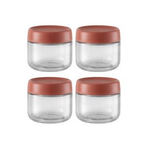 Lot De 4 Bocaux En Verre De 280 Ml Avec Couvercles Rouge Fonc&eacute; Pour La Conservation Des Aliments - Neuf