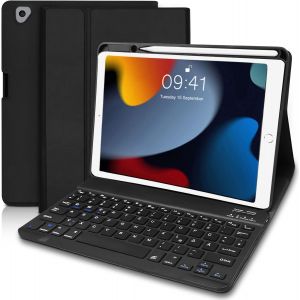 Kal-Étui Clavier Pour Ipad 9ème/8e/7e Génération 10,2 Pouces, Clavier Sans Fil Bluetooth Qwertz Avec Étui/Support Pour Stylo Pour Ipad Air 3, Pro 10,5 -Noir - Neuf
