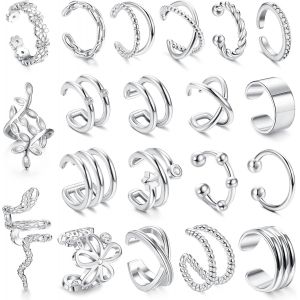 20 Pcs Manchettes D'oreille Réglables Non Piercing Faux Cartilage Boucles D'oreilles Manchette Feuille Fleur Serpent Manchette Boucles D'oreilles Ensemble Pour Femmes.[X419] - Neuf