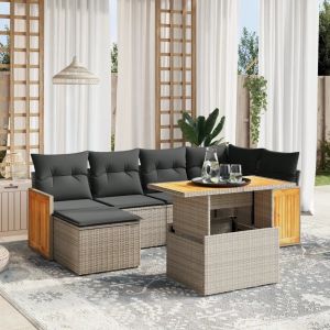 Prolenta Premium - Salon De Jardin Avec Coussins 7 Pcs Gris R&eacute;sine Tress&eacute;e - Neuf