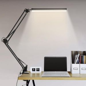 JEXNOVASHOP-Lampe de Bureau LED Architecte, 14W Pliable avec Pince, 10 Niveaux de Luminosit&eacute; X 3 Modes de Couleur, R&eacute;glable, Protection des Yeux, 5V/2A CE Adaptateur Incluse - Neuf