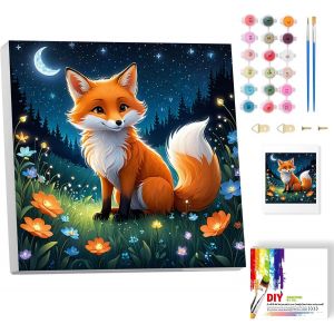 Renard Peinture par numéros pour enfants avec cadre - Animaux - Peinture par numéros - Jolie peinture à l'huile pour enfants à partir de 5, 6, 7, 8, 9 ans - Pour la décoration de la maison - Neuf