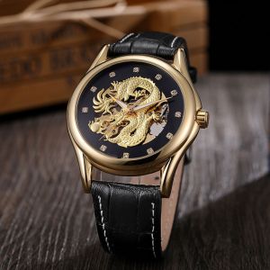 Montre-Bracelet Mecanique Creuse Etanche Forsining Pour Homme (Cadran Noir, Boitier Dore, Bracelet Noir) - Neuf