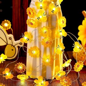 KAL-Guirlande Lumineuse En Forme D'Abeilles Et De Fleurs, 2 M, 20 Led, Pour Décoration De Chambre D'Enfant, Jardin, Mariage, Fête, Extérieur Et Intérieur - Neuf