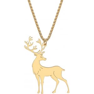 Kal-Collier D'élan De Noël En Acier Inoxydable Plaqué Or 18k Pour Femmes Filles Enfants Pendentif Cerf Animalier Bijoux De Fantaisie Pour Cadeaux Décorations De Fêtes De Fin D'année - Neuf