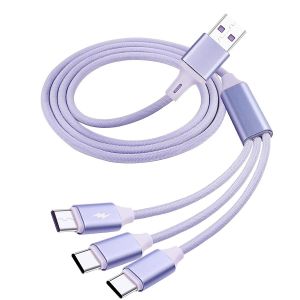 Eryi-Câble De Charge Rapide Usb Vers Usb C 66 W 6 A Répartiteur 3 En 1 Usb Mâle Vers Type C Mâle Chargeur/Câble De Données Pour Téléphone Portable, Tablette Et Plus - 1,5 M - Neuf