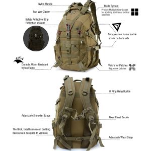 KALANKA-Sac à Dos Militaire ¿ 35L Grand Sac a Dos Tactique pour Homme Femme Sac De Voyage Sport Imperméable Sac Militaire pour Randonnée Alpinisme Gym Peche - Neuf