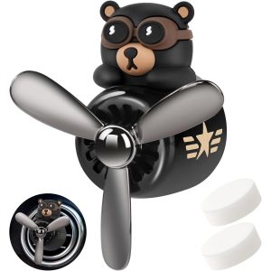 NouvelHorizonstore-D&eacute;sodorisant en Forme de Cartoon Bear Pilote Air Ventilateur, en Acrylonitrile butadi&egrave;ne styr&egrave;ne (ABS), Accessoires de Voiture D'ornement Ferrinisseur D'air Automobile, Noir - Neuf