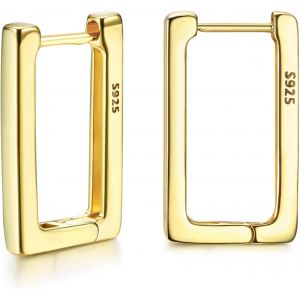 Kal-925 Argent Boucles D'oreilles 18k Plaqu&eacute; Or G&eacute;om&eacute;trique Huggie Hoop Boucles D'oreilles Triangle Hexagone Ovale Petite Cr&eacute;ole Boucles D'oreilles Pour Femmes - Neuf